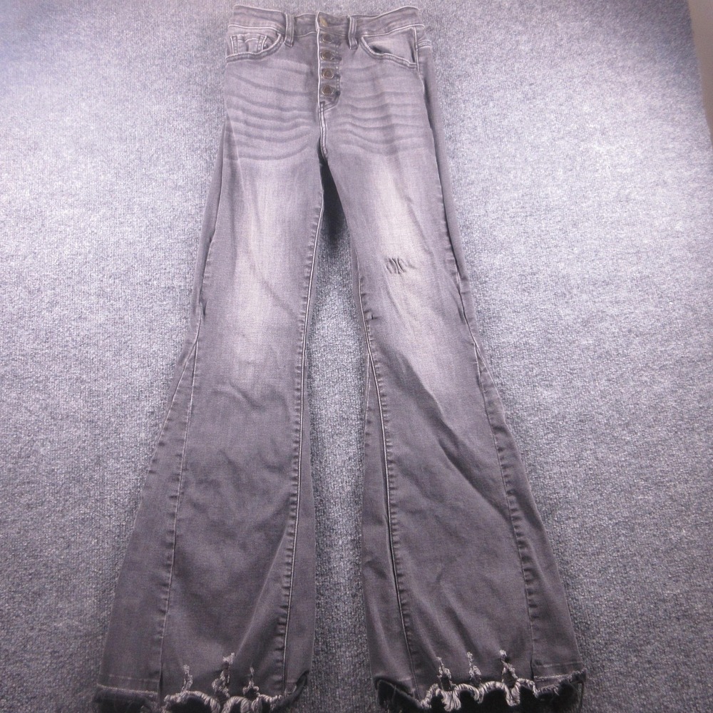 KanCan Jeans Womens 25 Gray Charcoal Wash Ultra High Rise Super Flare Denim